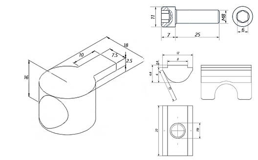 Вбудований роз'єм до профілю серії 40 + сухар пазовий з фіксатором М8 + гвинт М8 (комплект), фото 2