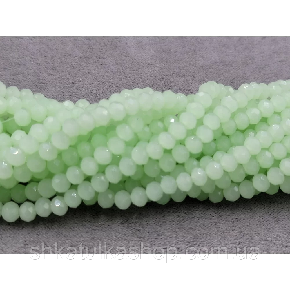 Намистини кришталеві рондель 4х3мм, світло-зелений матово-прозорий, фото 1