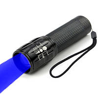 Фонарь ручной с синим светом 8400-B (3xAAA) + батарейки в подарок, с фокусировкой