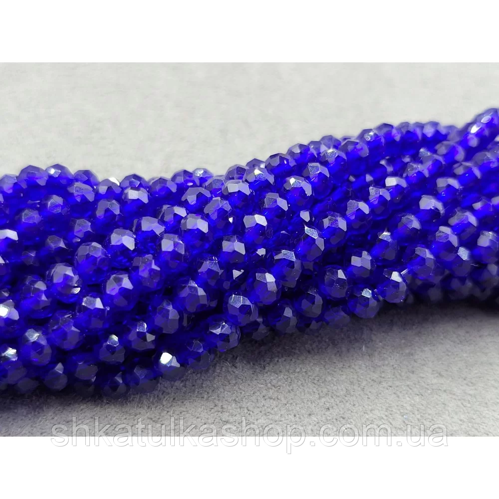 Намистини кришталеві рондель 4х3мм, темно-синій, фото 1