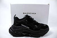 Женские кроссовки Balenciaga Triple S black (чёрные) модные комбинированные осенние кроссы D409