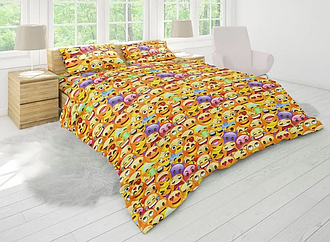 Євро комплект (Бязь) | Комплект постільної білизни "Смайлики" | Простирадло 240х220 см