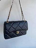 Жіноча сумка з екошкіри Chanel Black / Шанель чорна на плече сумочка жіноча шкіряна стильна брендова