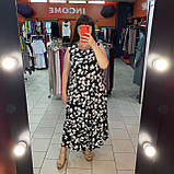 Сарафан штапель довгий принт квіти волани 56 чорний, фото 7