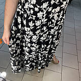 Сарафан штапель довгий принт квіти волани 56 чорний, фото 8