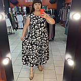 Сарафан штапель довгий принт квіти волани 56 чорний, фото 2