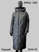 Зимнее длинное женское стеганное пальто черного цвета 54