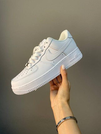 БІЛІ кросівки Nike air force 1 чоловічі унісекс нафк аір форс шкіряні глибокі на високій подошві жіночі чоловічі, фото 1