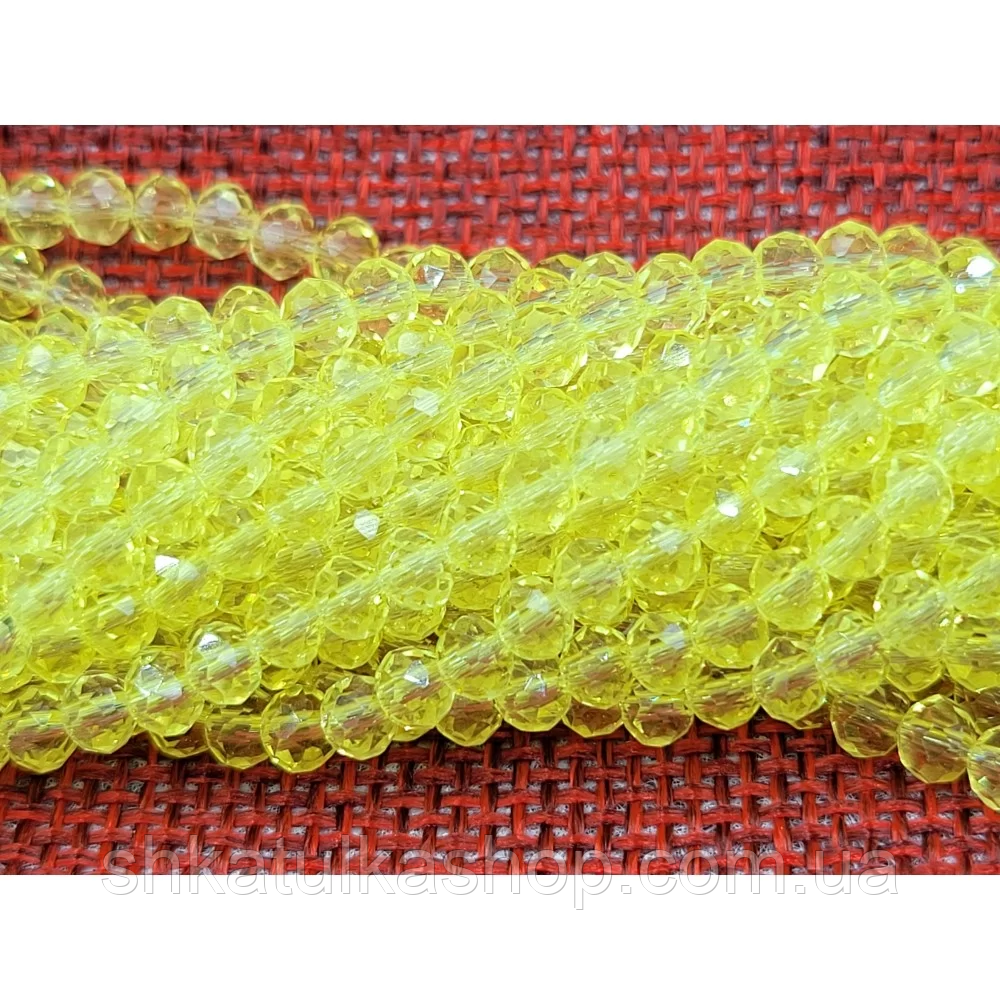 Намистини кришталеві рондель 4х3мм, жовтий прозорий, фото 1