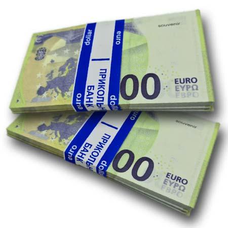 Подарункові сувенірні гроші 200 Євро 80 шт., бутафорські гроші, сувенірна пачка грошей, сувенірні купюри