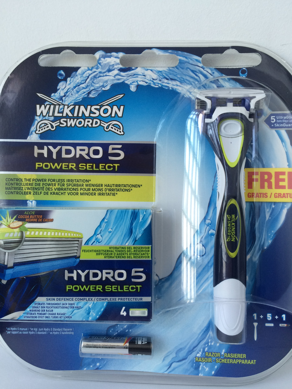 Набор для бритья мужской Wilkinson Sword Hydro 5 Power (Шик Вилкинсон Павер станок + 5 катриджей + батарейка) - фото 1 - id-p329522762