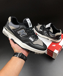 Чоловічі кросівки New Balance 550 Black White Khaki взуття Нью Беланс чорні хакі білі шкіряні спортивні весна осінь