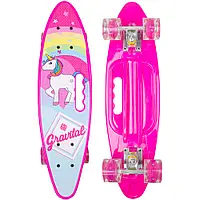 Крутий Пеніборд Єдинорог рожевий із ручкою 22" і зі світними колесами Penny Board Original