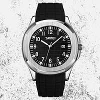 Мужские классические наручные часы Skmei 9286 (Black-Black) Серебряные Хомаж Patek Philippe Aquanaut