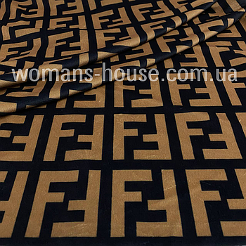 Тканина велюр Плюш (спорт) принт друкований Френді коричневий з чорним