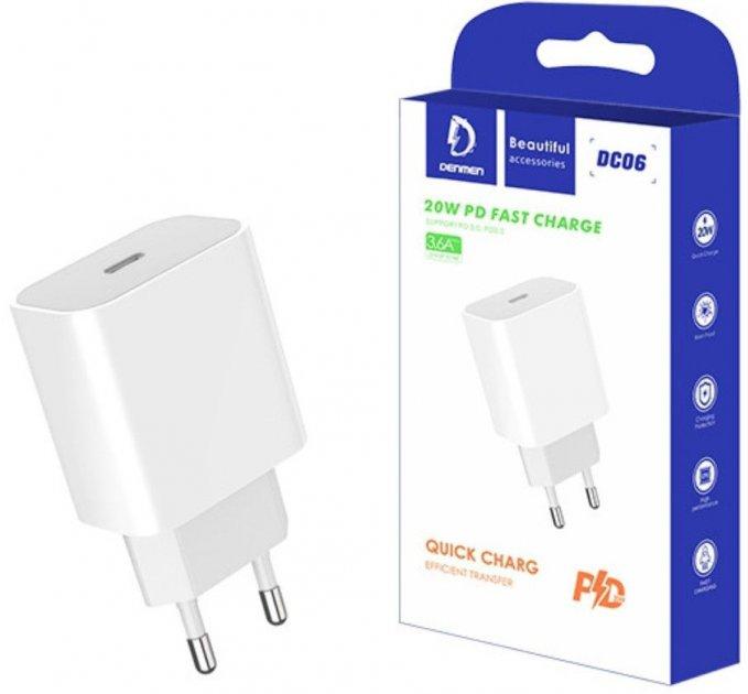 Мережевий зарядний пристрій Denmen (DC06) (3.6A/USB-C/PD) (20W)