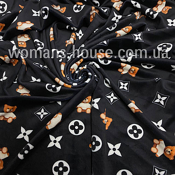 Тканина велюр Плюш (спорт) принт друкований Луі Вітоние на чорном