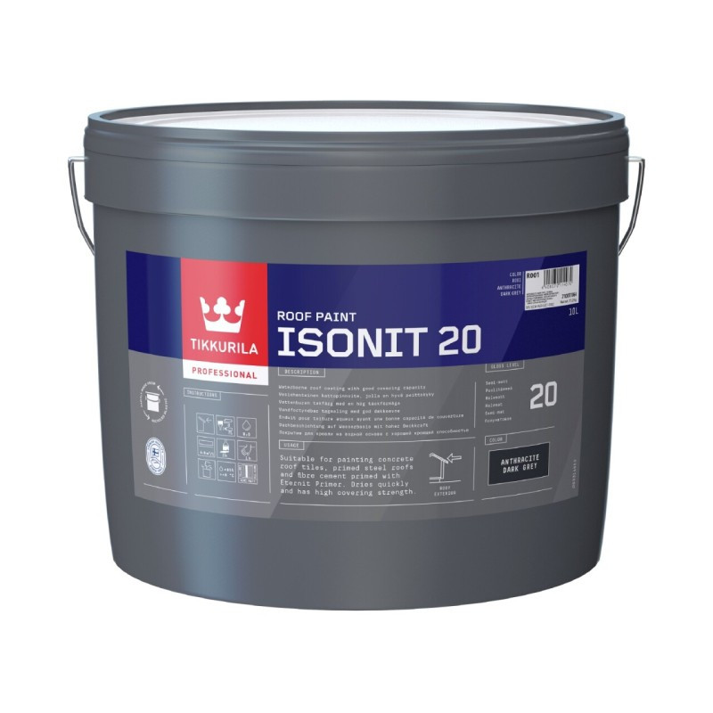 Tikkurila Isonit 20 - водорозчинне покрівельне покриття (Антрацит, темно-сірий), 10 л