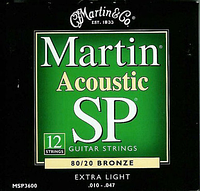 Струны для 12-струнной акустической гитары MARTIN MSP3600 Marquis 80/20 Bronze Extra Light .010 - .047