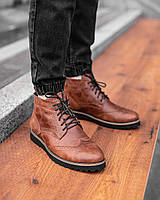 Мужские ботинки броги кожанные коричневые на байке демисезонные Legessy