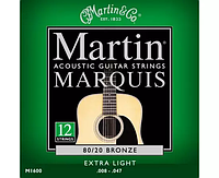 Струны для 12-струнной акустической гитары MARTIN M1600 Marquis Acoustic 80/20 Bronze Extra Light .010 - .047