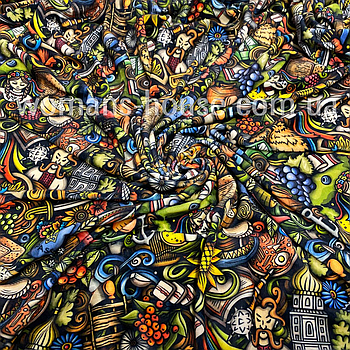 Тканина велюр Плюш (спорт) принт друкований Патріотичний козак