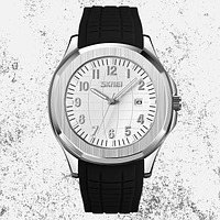 Мужские классические наручные часы Skmei 9286 (Black-White) Серебряные Хомаж Patek Philippe Aquanaut