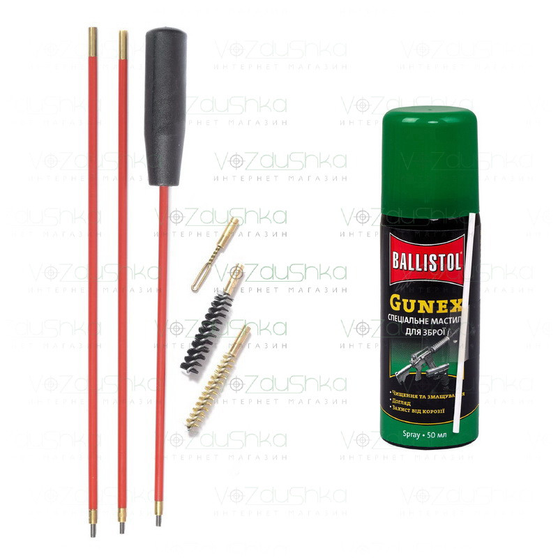 Комплект із набору для чищення зброї калібру .223 Rem (шомпол в оплетці вишер 2 йоржа) + Gunex 50 ml spray