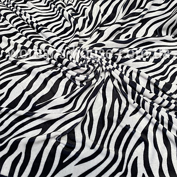 Тканина велюр Плюш (спорт) принт друкований Зебра чорний із біло молочним
