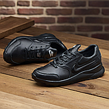 Осінні кросівки чоловічі шкіра Nike для міста під джинси, чорні шкіряні кроси демісезонні повсякденне взуття *035-N-чор*, фото 2