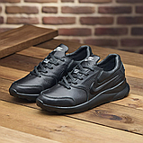 Осінні кросівки чоловічі шкіра Nike для міста під джинси, чорні шкіряні кроси демісезонні повсякденне взуття *035-N-чор*, фото 4