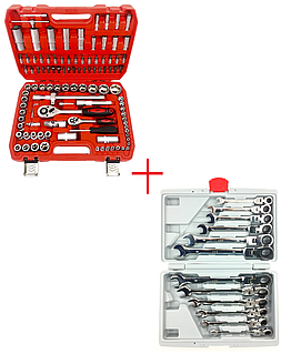 Набір інструментів MAX 108 шт. (MXSS108M) + Набір ключів ріжково-накидних з тріскачкою LEX 12 шт. (LEX1219)