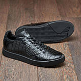 Кеди чоловічі шкіряні осінь весна, чорні класичні молодіжні повсякденні кеди під джинси з натуральної шкіри *Ма-67 рептилия*, фото 3