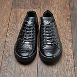 Кеди чоловічі шкіряні осінь весна, чорні класичні молодіжні повсякденні кеди під джинси з натуральної шкіри *Ма-67 рептилия*, фото 5