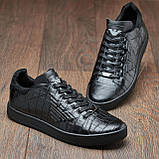 Кеди чоловічі шкіряні осінь весна, чорні класичні молодіжні повсякденні кеди під джинси з натуральної шкіри *Ма-67 рептилия*, фото 6