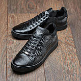 Кеди чоловічі шкіряні осінь весна, чорні класичні молодіжні повсякденні кеди під джинси з натуральної шкіри *Ма-67 рептилия*, фото 8