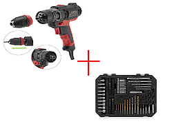 Дриль-шуруповерт електричний INTERTOOL WT-0110 + Набір свердел та насадок 81 шт KRAFT&DELE KD992