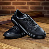 Шкіряні кеди чоловічі осінь весна, чорні класичні кеди під джинси з натуральної шкіри взуття *Ма-154 ч/ч*, фото 2