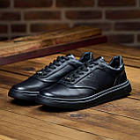 Шкіряні кеди чоловічі осінь весна, чорні класичні кеди під джинси з натуральної шкіри взуття *Ма-154 ч/ч*, фото 8