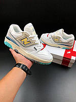 Мужские кроссовки New balance 550 белые с желтым, кожа Стильные мужские кроссовки на осень Нью Беланс 550