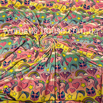 Тканина велюр Плюш (спорт) принт дитячий Єдинороги