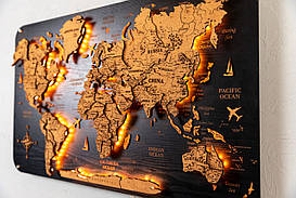 Дерев'яна карта світу на щиті з підсвіткою левітаційна