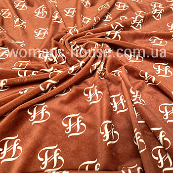 Тканина велюр Плюш (спорт) принт друкований Френді на світло коричневому