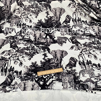 Тканина велюр Плюш (спорт) принт друкований Африка чорно білий