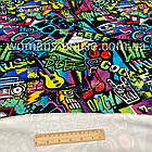 Тканина велюр Плюш (спорт) принт друкований Графіті, фото 2