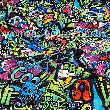 Тканина велюр Плюш (спорт) принт друкований Графіті