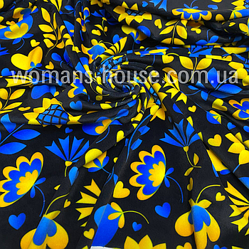 Тканина велюр Плюш (спорт) принт друкований Соняшники Україна