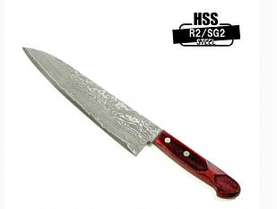 Ніж кухонний Gyuto (Шеф) 210 мм лезо, HRC63 дамаск,HSS R2, HONMAMON (4582243651745)