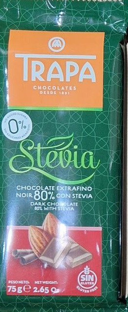 Шоколад Без цукру Trapa Stevia чорний 80% какао 75 г. Іспанія, фото 1