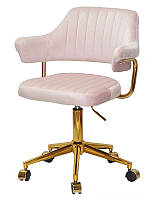 Кресло с подлокотниками Jeff GD-Modern Office, розовый В-1021 велюр на золотой крестовине с колесами